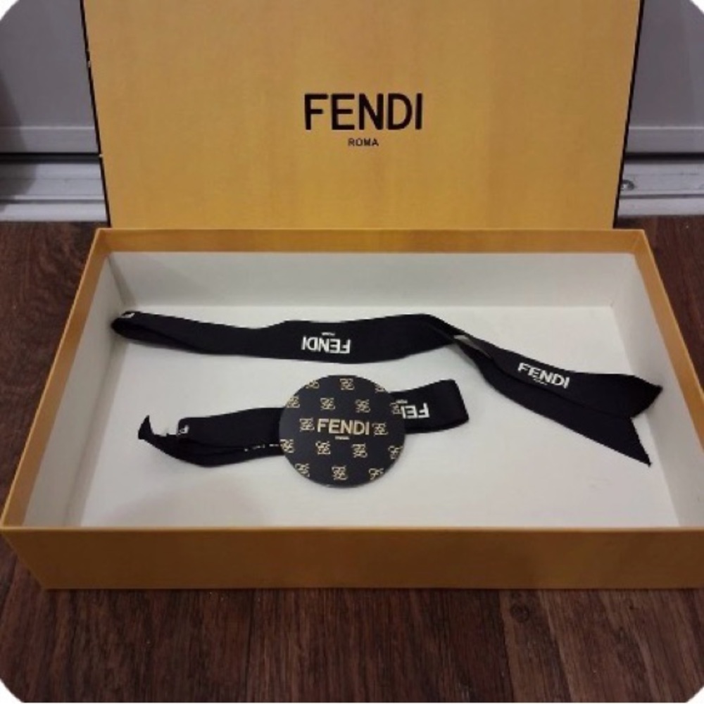 Fendi Empty Gold Gift Box • Chic Fendi ribbon in Black • 11x6.5x2